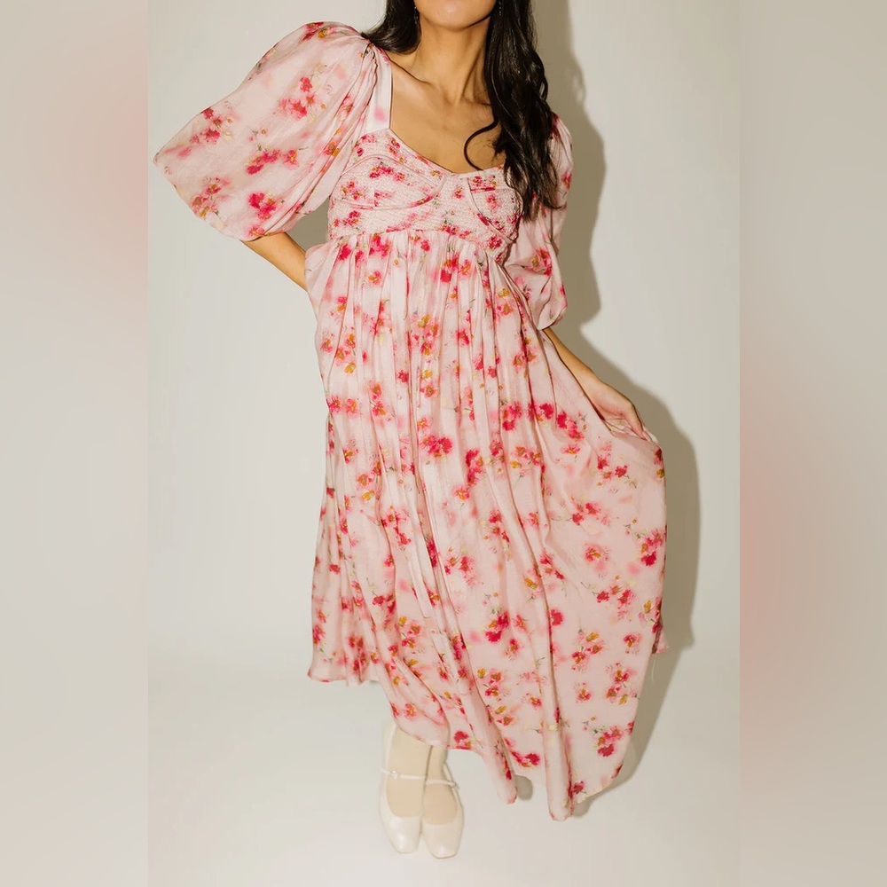 NWT Zoco GALA MIDI DRESS // PINK WATERCOLOR Size M
